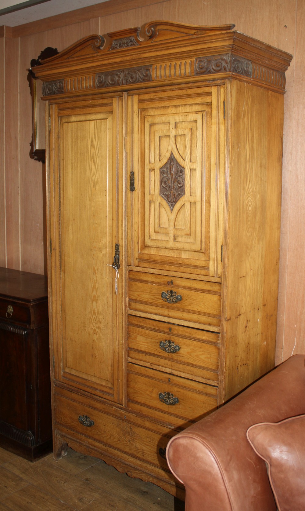 A late Victorian ash wardrobe, W.115cm D.50cm H.214cm